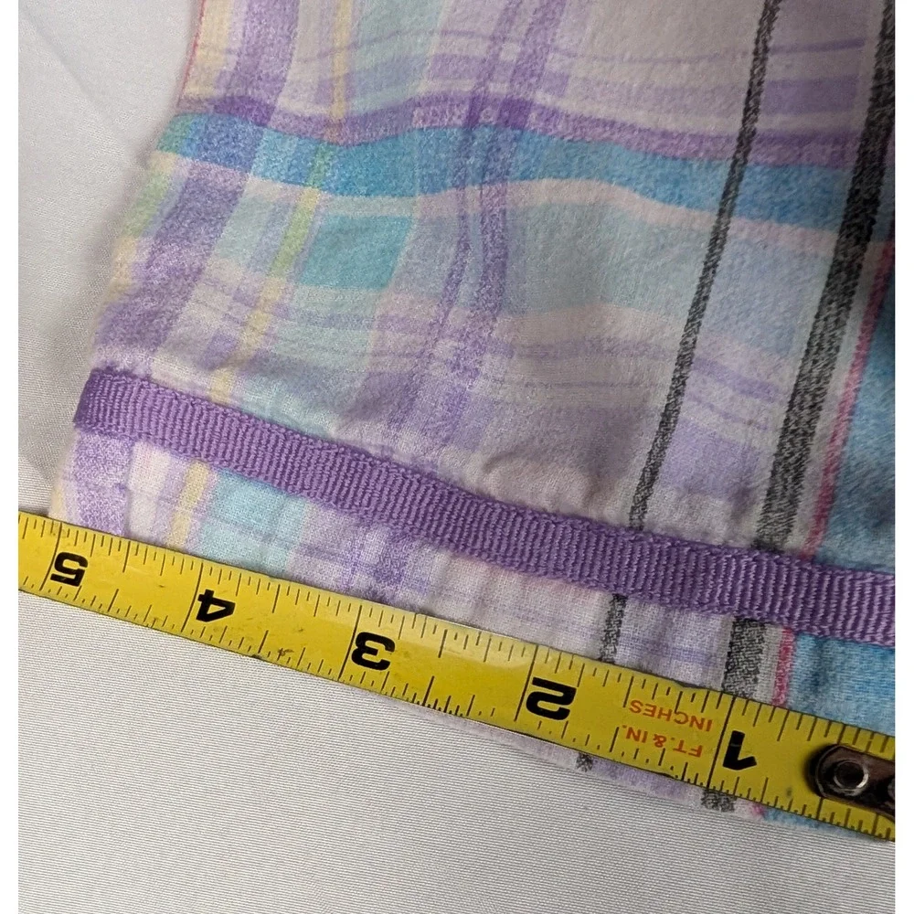 Dreams & Co Womens Pastel Plaid Cotton Pajama Set 2PC Purple Blue Pink Large